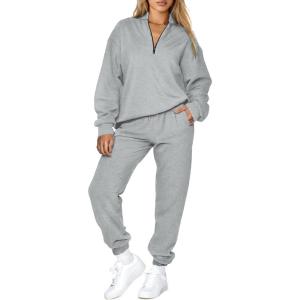 imageAleumdr Women 2 Piece Outfits Sweatsuit Oversized Half Zip Pullover Long Sleeve Sweatshirt Jogger Pants Set with PocketsGray