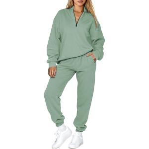 imageAleumdr Women 2 Piece Outfits Sweatsuit Oversized Half Zip Pullover Long Sleeve Sweatshirt Jogger Pants Set with PocketsGreen