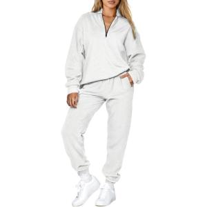 imageAleumdr Women 2 Piece Outfits Sweatsuit Oversized Half Zip Pullover Long Sleeve Sweatshirt Jogger Pants Set with PocketsLight Grey