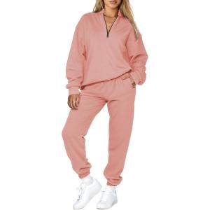 imageAleumdr Women 2 Piece Outfits Sweatsuit Oversized Half Zip Pullover Long Sleeve Sweatshirt Jogger Pants Set with PocketsPink