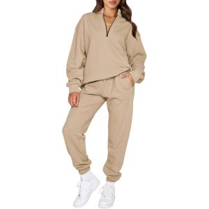 imageAleumdr Women 2 Piece Outfits Sweatsuit Oversized Half Zip Pullover Long Sleeve Sweatshirt Jogger Pants Set with PocketsSmoke Gray
