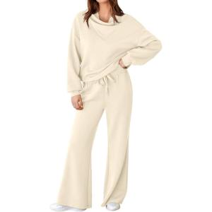 imageAleumdr Womens 2 Piece Outfits Lounge Set Mock Neck Long Sleeve Sweatshirt With Wide Leg Pants Sweatsuit Fall 2025Sail Blue