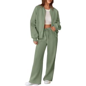 imageAleumdr Womens 2 Piece Outfits Oversized Fleece Sweatsuit Zip Up Long Sleeve Sweatshirt with Wide Leg SweatpantsClearly Aqua