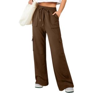 imageAleumdr Womens Cargo Sweatpants High Waisted Wide Leg Pants Athletic Casual Baggy Sweat Pants with PocketsDark Brown
