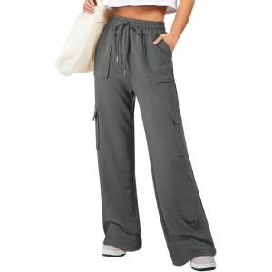 imageAleumdr Womens Cargo Sweatpants High Waisted Wide Leg Pants Athletic Casual Baggy Sweat Pants with PocketsDark Grey