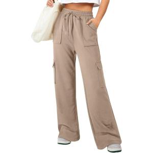 imageAleumdr Womens Cargo Sweatpants High Waisted Wide Leg Pants Athletic Casual Baggy Sweat Pants with PocketsKhaki