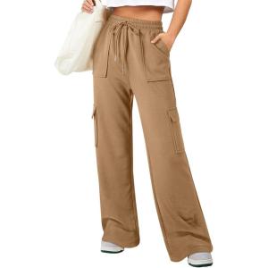 imageAleumdr Womens Cargo Sweatpants High Waisted Wide Leg Pants Athletic Casual Baggy Sweat Pants with PocketsLight Brown