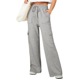 imageAleumdr Womens Cargo Sweatpants High Waisted Wide Leg Pants Athletic Casual Baggy Sweat Pants with PocketsLight Grey