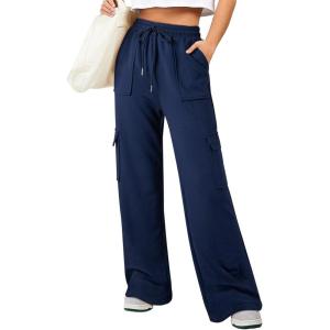 imageAleumdr Womens Cargo Sweatpants High Waisted Wide Leg Pants Athletic Casual Baggy Sweat Pants with PocketsNavy Blue
