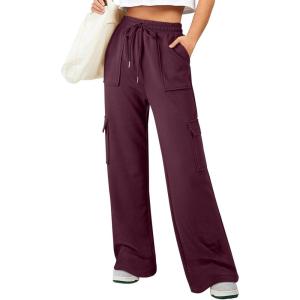 imageAleumdr Womens Cargo Sweatpants High Waisted Wide Leg Pants Athletic Casual Baggy Sweat Pants with PocketsRed
