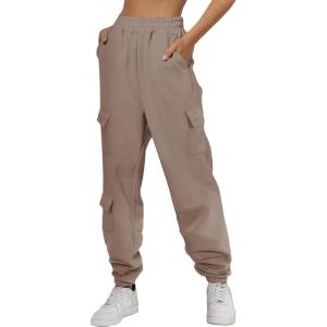 imageAleumdr Womens Sweatpants Cargo Joggers Baggy Sweat Fall Pants Athletic Cotton Fleece Lined Casual Pants with PocketsA10 Brown Gray