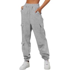 imageAleumdr Womens Sweatpants Cargo Joggers Baggy Sweat Fall Pants Athletic Cotton Fleece Lined Casual Pants with PocketsA2 Gray