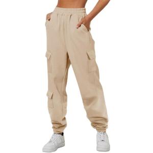imageAleumdr Womens Sweatpants Cargo Joggers Baggy Sweat Fall Pants Athletic Cotton Fleece Lined Casual Pants with PocketsA4 Beige
