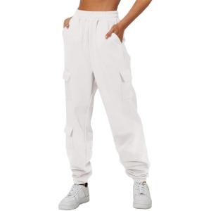 imageAleumdr Womens Sweatpants Cargo Joggers Baggy Sweat Fall Pants Athletic Cotton Fleece Lined Casual Pants with PocketsA7 White