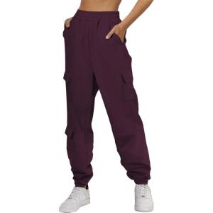 imageAleumdr Womens Sweatpants Cargo Joggers Baggy Sweat Fall Pants Athletic Cotton Fleece Lined Casual Pants with PocketsA8 Dark Red