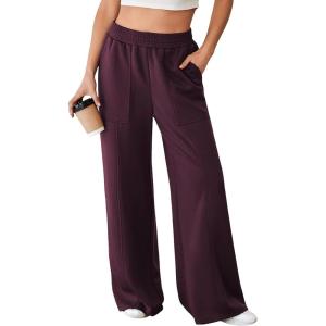 imageAleumdr Womens Wide Leg Sweatpants Elastic High Waisted Long Pants Casual Loose Yoga Pants with Pockets 2025Burgundy