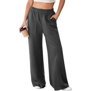 imageAleumdr Womens Wide Leg Sweatpants Elastic High Waisted Long Pants Casual Loose Yoga Pants with Pockets 2025Dark Grey