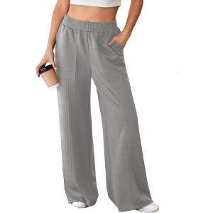 imageAleumdr Womens Wide Leg Sweatpants Elastic High Waisted Long Pants Casual Loose Yoga Pants with Pockets 2025Gray