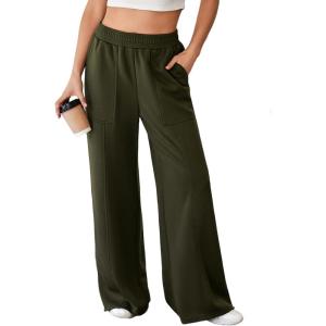imageAleumdr Womens Wide Leg Sweatpants Elastic High Waisted Long Pants Casual Loose Yoga Pants with Pockets 2025Jungle Green