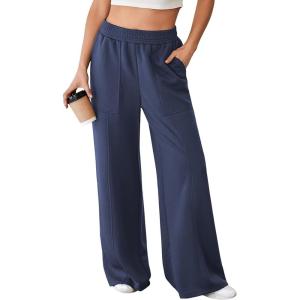 imageAleumdr Womens Wide Leg Sweatpants Elastic High Waisted Long Pants Casual Loose Yoga Pants with Pockets 2025Sail Blue