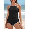 imageAleumdr 2 Piece Tankini Swimsuits for Women Tummy Control Bathing Suit Halter Tankini Tops with High Waisted ShortsA1 Black