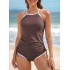 imageAleumdr 2 Piece Tankini Swimsuits for Women Tummy Control Bathing Suit Halter Tankini Tops with High Waisted ShortsA6 Brown