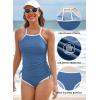 imageAleumdr 2 Piece Tankini Swimsuits for Women Tummy Control Bathing Suit Halter Tankini Tops with High Waisted ShortsA7 Light Blue