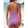 imageAleumdr One Piece Swimsuit Women Tummy Control Bathing Suits Ribbed Square Neck Womens Fashion SwimwearA2 Purple