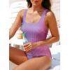 imageAleumdr One Piece Swimsuit Women Tummy Control Bathing Suits Ribbed Square Neck Womens Fashion SwimwearA2 Purple
