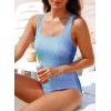 imageAleumdr One Piece Swimsuit Women Tummy Control Bathing Suits Ribbed Square Neck Womens Fashion SwimwearA3 Sky Blue