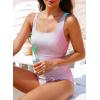 imageAleumdr One Piece Swimsuit Women Tummy Control Bathing Suits Ribbed Square Neck Womens Fashion SwimwearA4 Pink