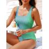 imageAleumdr One Piece Swimsuit Women Tummy Control Bathing Suits Ribbed Square Neck Womens Fashion SwimwearA5 Bluegreen