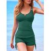 imageAleumdr Tankini Bathing Suit for Women High Waisted Tummy Control Ribbed 2 Piece Swimsuit Tankini Top with Boyshorts Blackish Green Medium