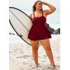 imageAleumdr Womens Plus Size One Piece Swimsuit Tummy Control One Piece Bathing Suit with Skirt Vintage Swimdress with PocketsBurgundy