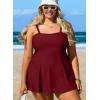 imageAleumdr Womens Plus Size One Piece Swimsuit Tummy Control One Piece Bathing Suit with Skirt Vintage Swimdress with PocketsBurgundy