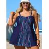 imageAleumdr Womens Plus Size One Piece Swimsuit Tummy Control One Piece Bathing Suit with Skirt Vintage Swimdress with PocketsPrinted Blue