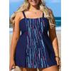 imageAleumdr Womens Plus Size One Piece Swimsuit Tummy Control One Piece Bathing Suit with Skirt Vintage Swimdress with PocketsPrinted Blue