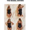 imageAleumdr Womens Retro Ruched Two Piece Strappy Tummy Control Swimwear Tie Side Tankini Bathing Suit SetBlack