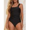 imageAleumdr Womens Retro Ruched Two Piece Strappy Tummy Control Swimwear Tie Side Tankini Bathing Suit SetBlack