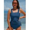 imageAleumdr Womens Retro Ruched Two Piece Strappy Tummy Control Swimwear Tie Side Tankini Bathing Suit SetBlue
