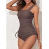 imageAleumdr Womens Retro Ruched Two Piece Strappy Tummy Control Swimwear Tie Side Tankini Bathing Suit SetCoffee
