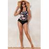 imageAleumdr Womens Retro Ruched Two Piece Strappy Tummy Control Swimwear Tie Side Tankini Bathing Suit SetFloral Black