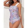 imageAleumdr Womens Retro Ruched Two Piece Strappy Tummy Control Swimwear Tie Side Tankini Bathing Suit SetFloral Pink