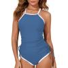 imageAleumdr 2 Piece Tankini Swimsuits for Women Tummy Control Bathing Suit Halter Tankini Tops with High Waisted ShortsA7 Light Blue