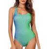 imageAleumdr One Piece Swimsuit Women Tummy Control Bathing Suits Ribbed Square Neck Womens Fashion SwimwearA5 Bluegreen