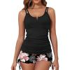 imageAleumdr Tankini Swimsuit for Women Athletic 2 Piece Tummy Control Bathing Suit Modest Swim Tank Top with Shorts Flora Black XLarge