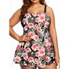 imageAleumdr Womens Plus Size One Piece Swimsuit Tummy Control One Piece Bathing Suit with Skirt Vintage Swimdress with PocketsFloral Pink