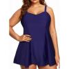 imageAleumdr Womens Plus Size One Piece Swimsuit Tummy Control One Piece Bathing Suit with Skirt Vintage Swimdress with PocketsNavy Blue