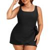 imageAleumdr Womens Plus Size One Piece Swimsuit with Skirted Swimming Dress 2024 Trendy Tummy Control Bathing Suit Black 2X