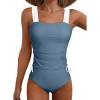 imageAleumdr Womens Retro Ruched Two Piece Strappy Tummy Control Swimwear Tie Side Tankini Bathing Suit SetNavy White